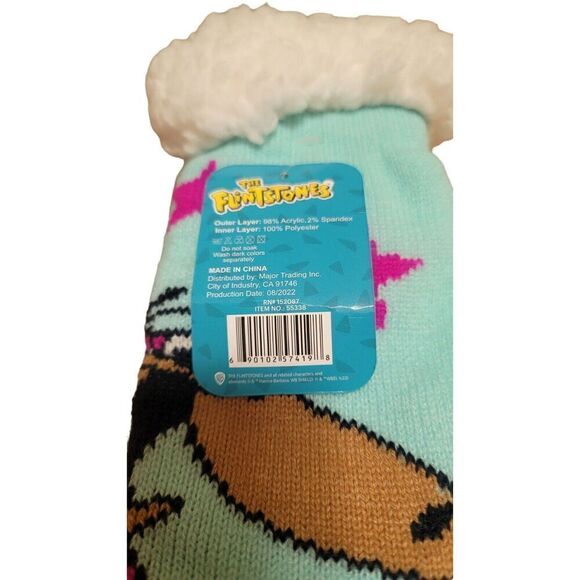 New FLINTSTONES Ladies SHERPA LINED SLIPPER SOCKS GRIPPER BOTTOM DINO - Picture 5 of 6